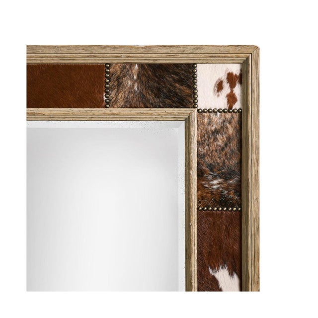 Wood Rustic Western Cowhide Inlay Wall Mirror For Sale - Image 7 of 8