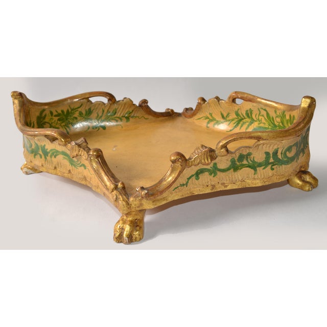 Florentia 1950s Giltwood Neoclassical Florentine Wood Box Acanthus Leaves Claw Feet Italy For Sale - Image 4 of 15