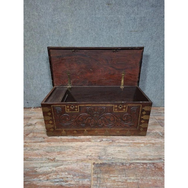Antique 19th Century Oriental Carved Wood and Gilt Brass Chest For Sale - Image 9 of 12