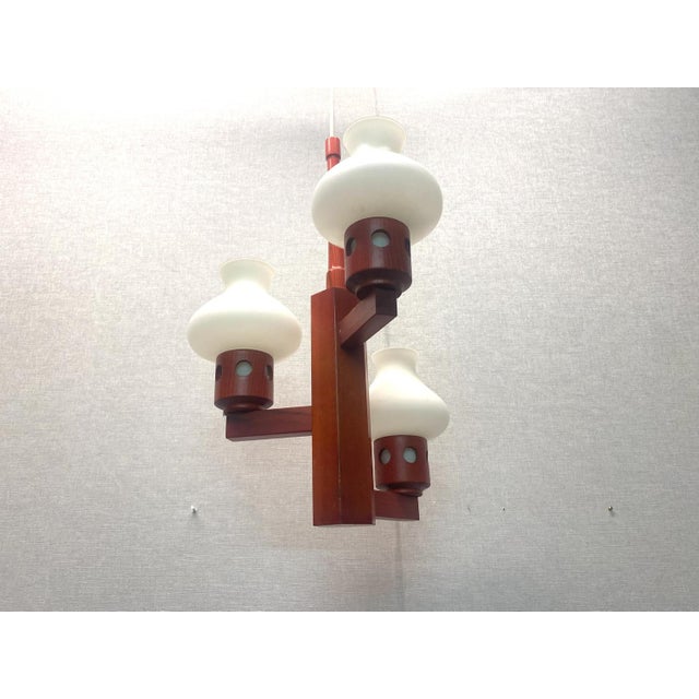 Wood Vintage Danish Vitrika Chandelier in Wood and Glass, 1970s For Sale - Image 7 of 18