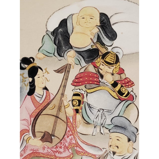 Japanese Vintage Japanese Shikishi Board Painting "Seven Lucky Gods" Signed Yoshinaka For Sale - Image 3 of 10