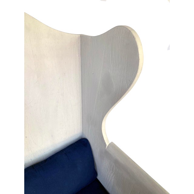 Greige Vintage Rh Pale Grey Wood Wingbak Chair W/Navy Blue Seat For Sale - Image 8 of 11