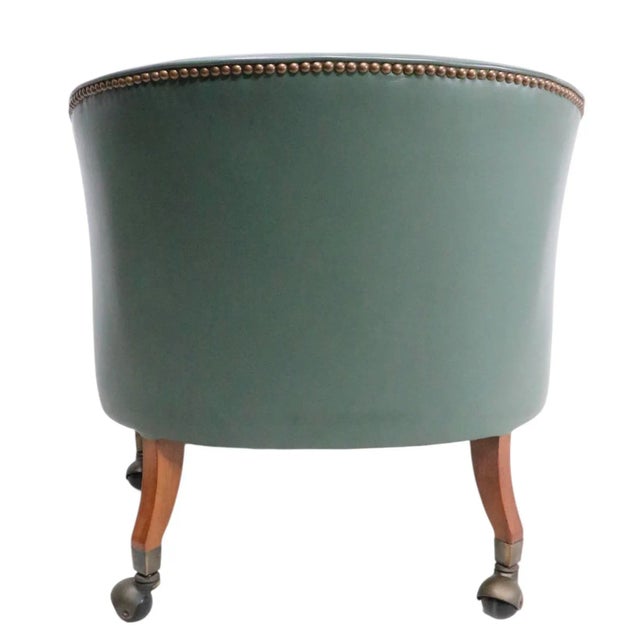 Mid 20th Century Leather Tub Chair With Nailhead Studs and Ball Caster Feet For Sale In New York - Image 6 of 14