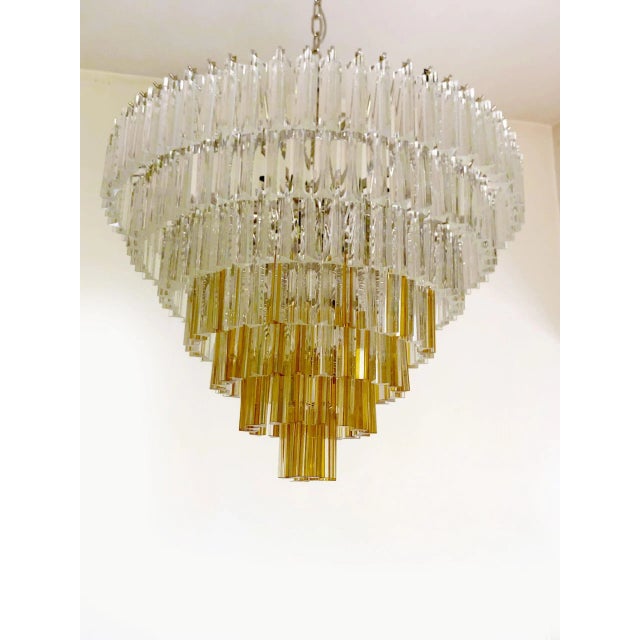 Large Clear and Amber Triedro Murano Glass Chandelier For Sale - Image 8 of 8