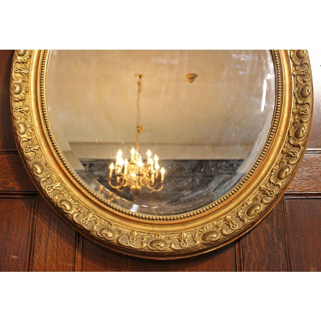 Rococo Circa 1860-80 French Grand Oval Carved Giltwood Mirror For Sale - Image 3 of 5