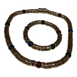 Vintage Gold-Tone Choker Necklace and Matching Bracelet Rau Klikit For Sale