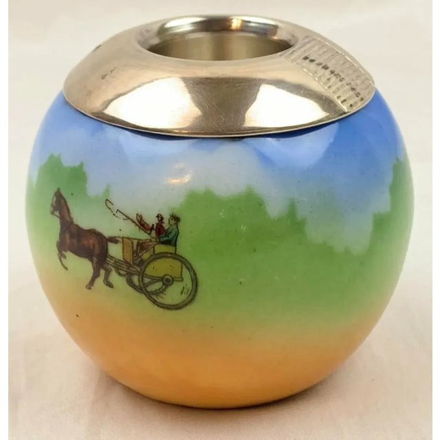 English Vintage English Porcelain and Sterling Silver Rim Matchstrike Match Holder For Sale - Image 3 of 8