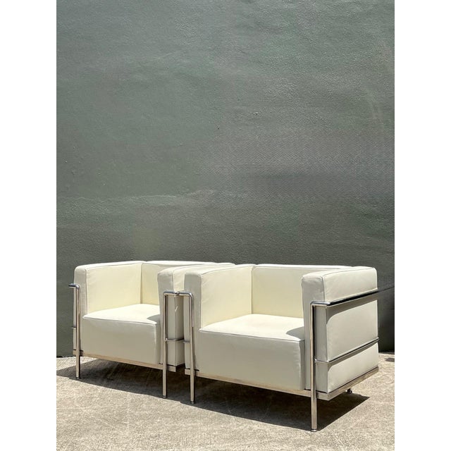 Mid-Century Modern Vintage Chrome Frame Lounge Chairs After Corbusier - A Pair For Sale - Image 3 of 18