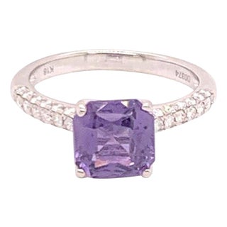 Purple Sapphire Diamond Ring 18k Gold Women 1.72 TCW Certified For Sale