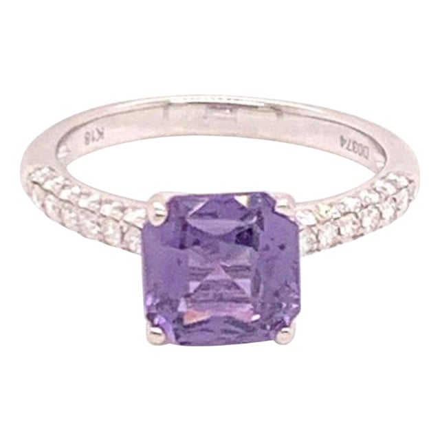 Purple Sapphire Diamond Ring 18k Gold Women 1.72 TCW Certified For Sale