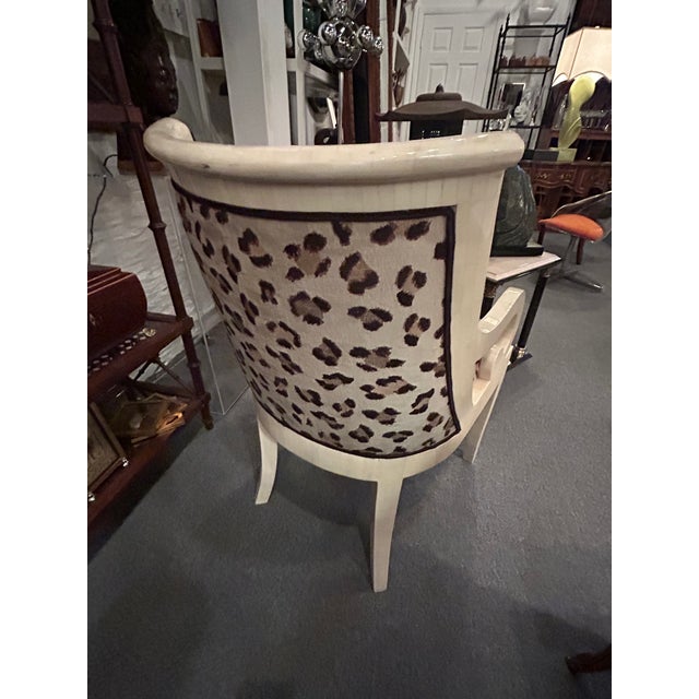 Tessellated Bone Armchair Reupholstered in Cheetah Print Scalamandre Fabric For Sale - Image 9 of 15