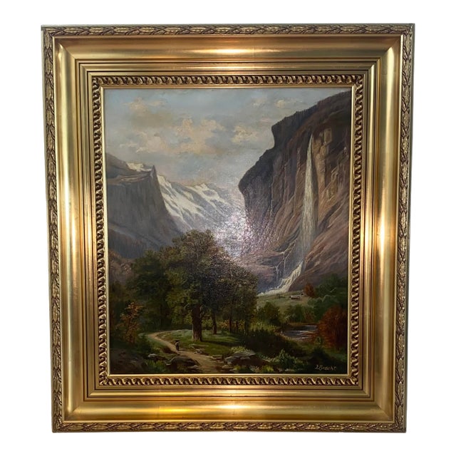 Large 19th Century Mountain Landscape Painting Signed Bracht For Sale