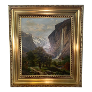 Large 19th Century Mountain Landscape Painting Signed Bracht