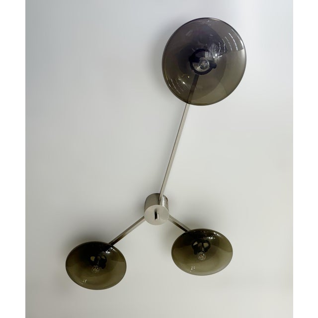 Italian Trio Satin Nickel Smoky Glass Flush Mount by Fabio LTD For Sale - Image 3 of 5