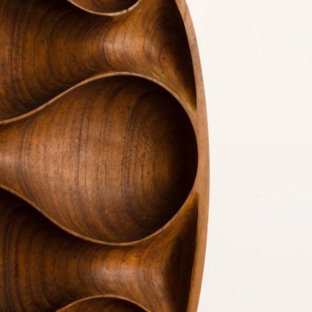 Wood Carved Wood Almond Shaped Scuplture & Base For Sale - Image 7 of 8