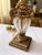 Antique Ornate Table Lamp With Embroidered Tassel Shade, Carved Decorative Base & Ribbed Glass Accent, Traditional French Style For Sale In Naples, FL - Image 6 of 12