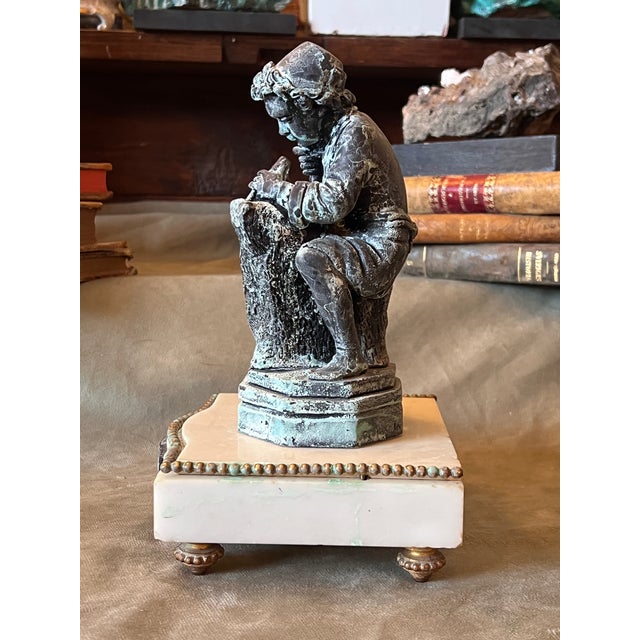 Bronze Finish Plaster Figure of Young Michelangelo on the Antique Marble Base For Sale - Image 4 of 11