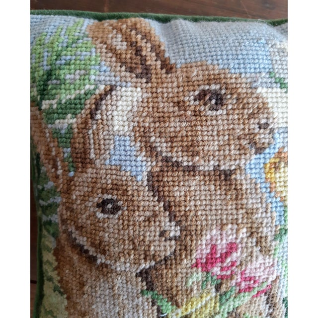 Rabbit Bunny Needlepoint Velvet Pillow For Sale In Fayetteville, AR - Image 6 of 7