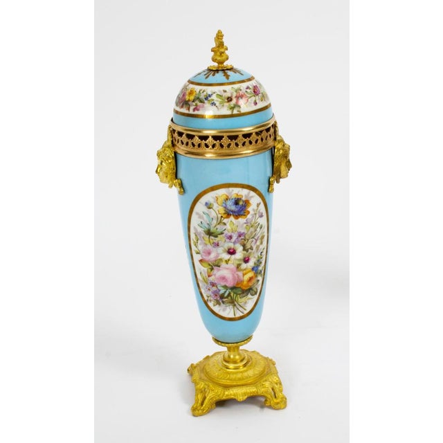 Blue French Duck Egg Blue Sevres Urns, 19th Century, Set of 2 For Sale - Image 8 of 18