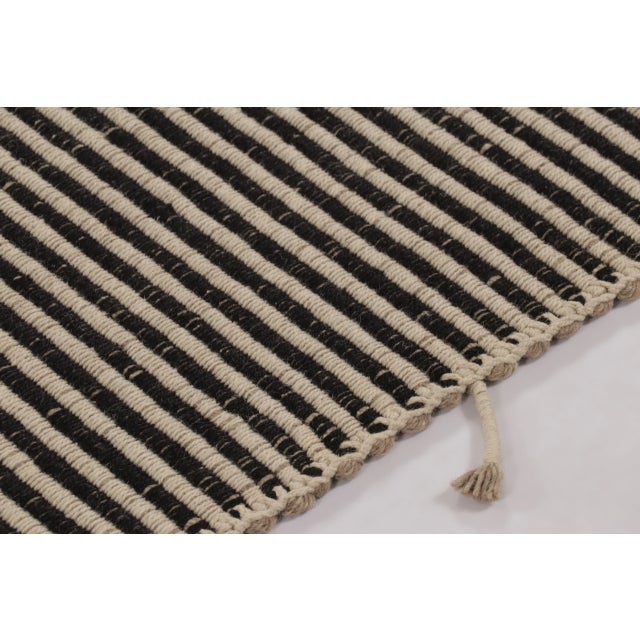 Contemporary Rug & Kilim’s Contemporary Kilim, Beige with Black Textural Stripes For Sale - Image 3 of 10