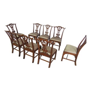 1980s Theodore Alexander Set Eight Dining Room Chairs Mahogany Chippendale For Sale