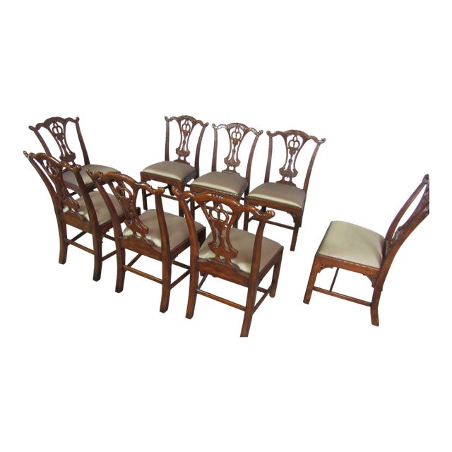 1980s Theodore Alexander Set Eight Dining Room Chairs Mahogany Chippendale For Sale