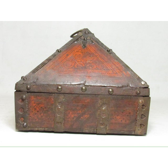 Antique Indian Iron Bound and Lacqured Dowry or Jewelry Box For Sale - Image 10 of 12