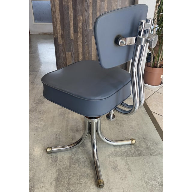 Vintage Swivel Office Chair in Grey Chrome Faux Leather in the style of Roneo, 1950s For Sale - Image 14 of 18