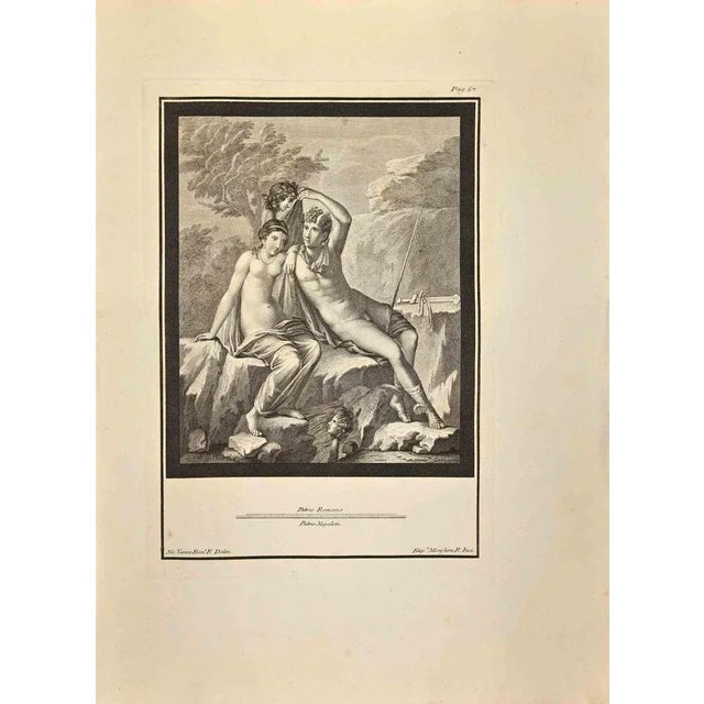 Hermes God And Nymph from "Antiquities of Herculaneum" is an etching on paper realized by Filippo Morghen in the 18th...