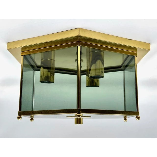 Mid-Century Modern Modernist Smoked Glass Brass Ceiling Lamp attributed to Luigi Colani for Jsb, 1970s For Sale - Image 3 of 9