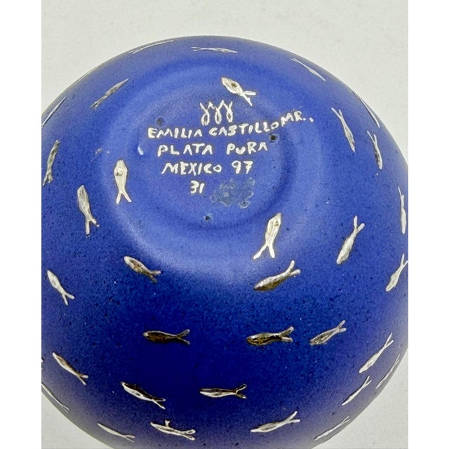 Emilia Castillo Cobalt Blue Porcelain & Pure Silver Fish Vase, Mexico 1997 For Sale - Image 11 of 11