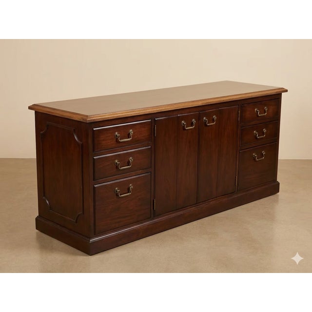 Classic Mahogany Executive Library With Glass Doors on Credenza For Sale - Image 6 of 6