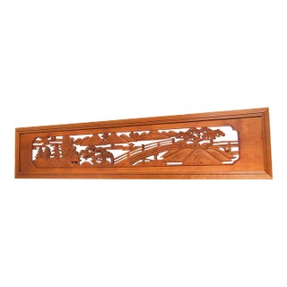 Buddhist Altar Divider Japanese Wood Hand-Carved Panel Ranma Artisan Signed Openwork Transom Window For Sale