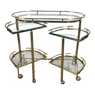 Vintage Hollywood Regency Brass 3-Tier Bar Cart For Sale