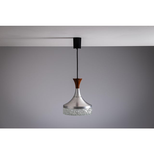 Vintage Pendant Light in Aluminium and Wood from Sölken Leuchten, 1960s For Sale - Image 4 of 11