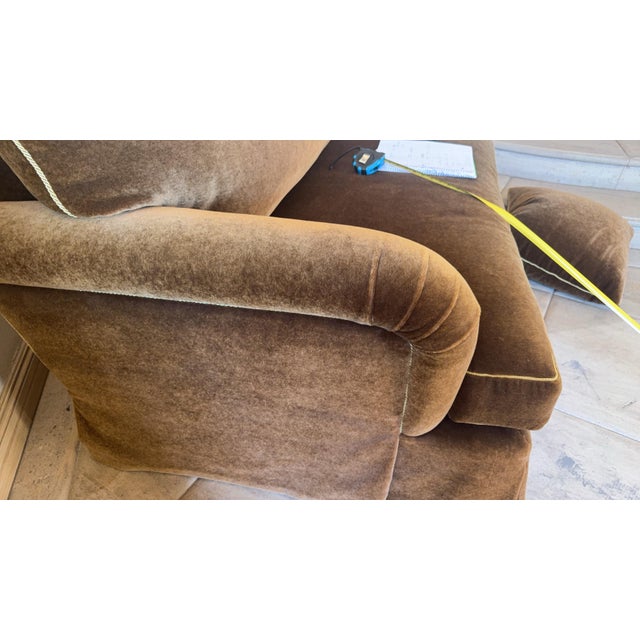 Luxurious designer, brown burgundy silk velvet love seats with a swivel base. Custom-made by an interior designer based in...
