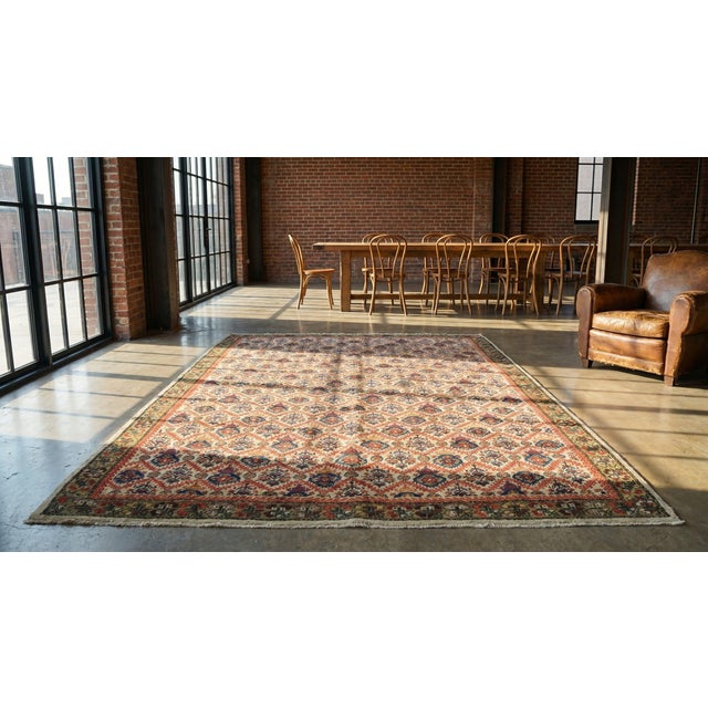 Ivory 1880s Ivory Floral Trellis Antique Perisan Farahan Rug 4'2" X 6'2" Handknotted Wool Carpet For Sale - Image 8 of 8