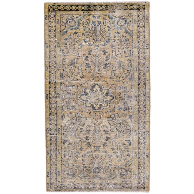Textile 1960s Vintage Persian Distressed Handmade Medallion Beige Wool Rug For Sale - Image 7 of 7