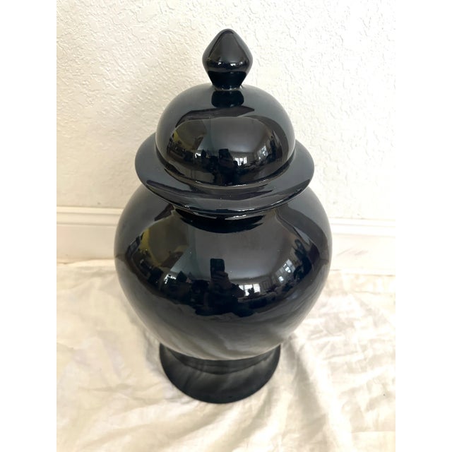 Beautiful Large Navy Blue Ceramic Ginger Jar perfect for a blue and white theme. Coastal to Hollywood Regency. So dark it...