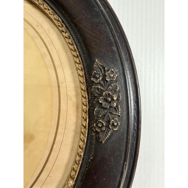 Late 19th Century Antique Oval Deep Dark Wood Picture Frame Gold Floral Detail With Photo of a Girl 12x14” For Sale - Image 5 of 13