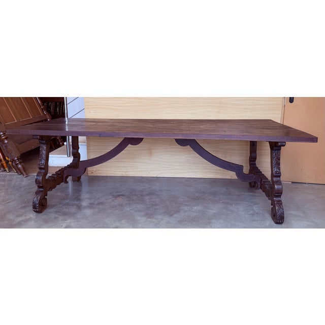 18th Large Spanish Dining or Desk Table with Carved Legs and Iron Stretcher For Sale - Image 16 of 18