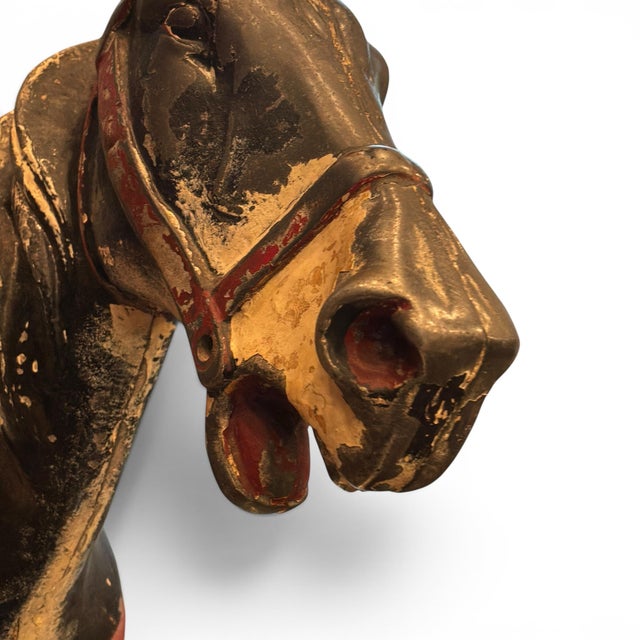 American Antique American Cast Metal Carousel Horse | Original Paint | Display Stand For Sale - Image 3 of 12