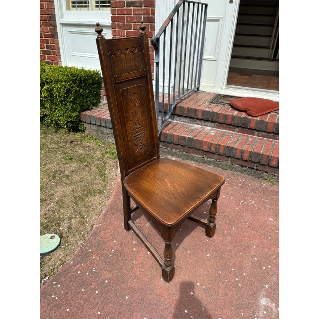 Wood 1930s Oak Gothic Revival Chair Set For Sale - Image 7 of 10