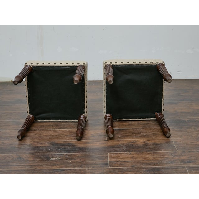 Pair of 19th Century English Oak Stools with Custom Linen Upholstery For Sale - Image 11 of 11