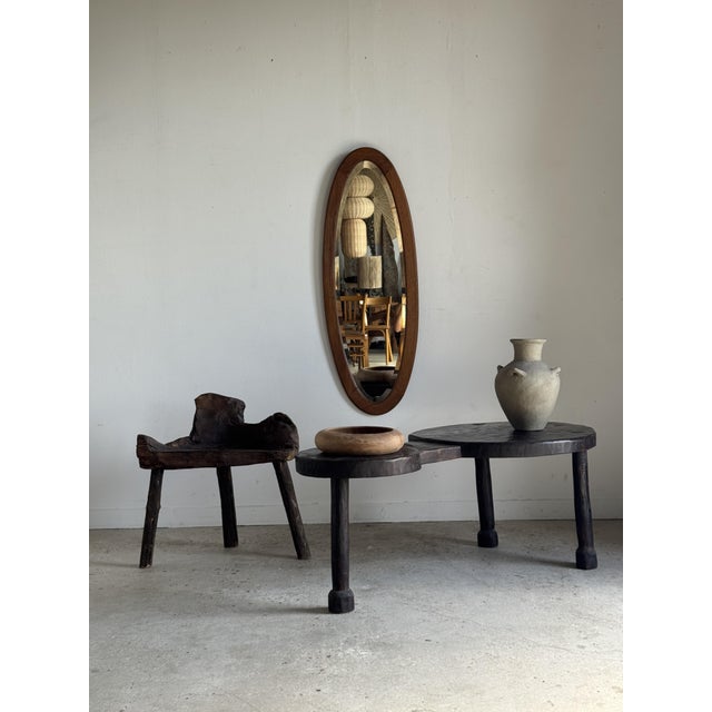 Wood Vintage Oval Oak Mirror with Beveled Glass, 1980s For Sale - Image 7 of 18