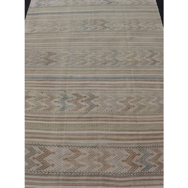 Tribal Vintage Turkish Flat-Weave Muted Colored Kilim in Taupe, Brown and Light Blue For Sale - Image 3 of 12