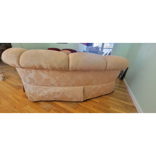 1990s Vintage Baker Furniture Curved Sofa in Peach Damask Upholstery For Sale - Image 5 of 5