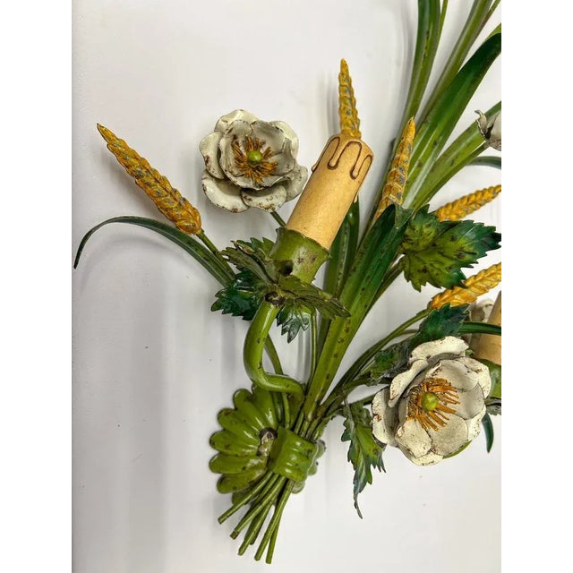 Gold Painted Tole Flower and Wheat Wall Lamp, 1960s For Sale - Image 8 of 12