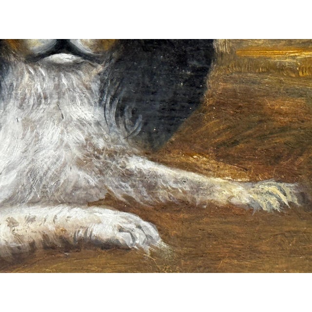 British Blenheim and Prince Charles Tricolour Spaniels Victorian Dogs Oil Portrait in a Wooded Country Landscapen in the Manner of John Dalby of York For Sale - Image 4 of 18