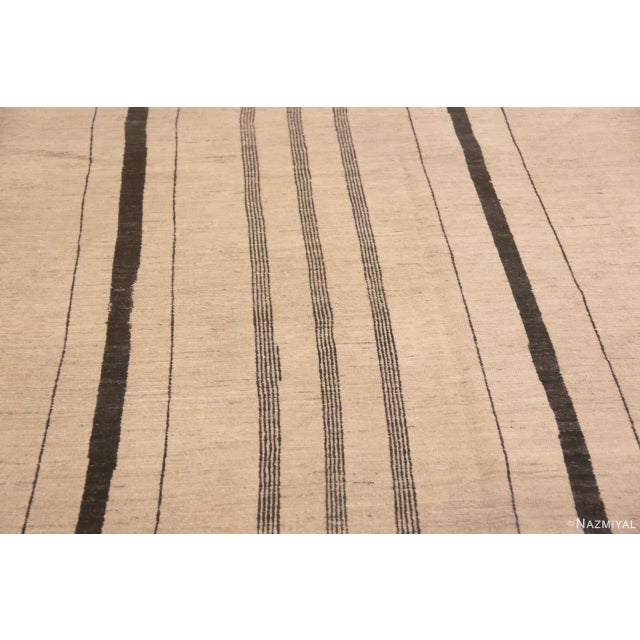 Ivory Cream Geometric Striped Modern Contemporary Room Size Rug For Sale - Image 4 of 7